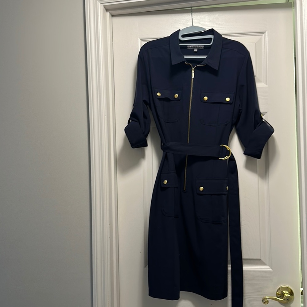 Sharagano Zip Front Dress - Navy - Size 12